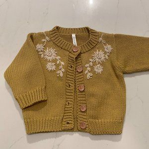 Mustard Flower Knit Cardigan Sweater Baby 6-12 month - Wild Wawa